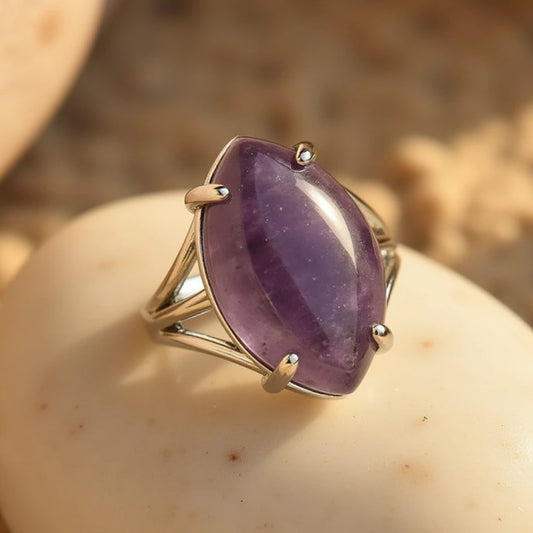 Bague Ajustable "Vision" en Pierre Naturelle - Améthyste - L'Arbre des Chakras